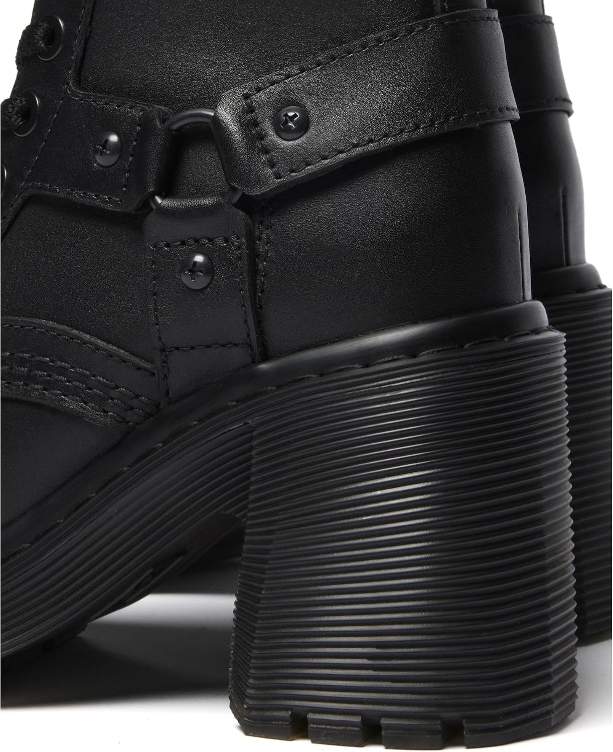 Dr. Martens Women's Chesney Harness Flare Heel Leather Boots Black Sendal