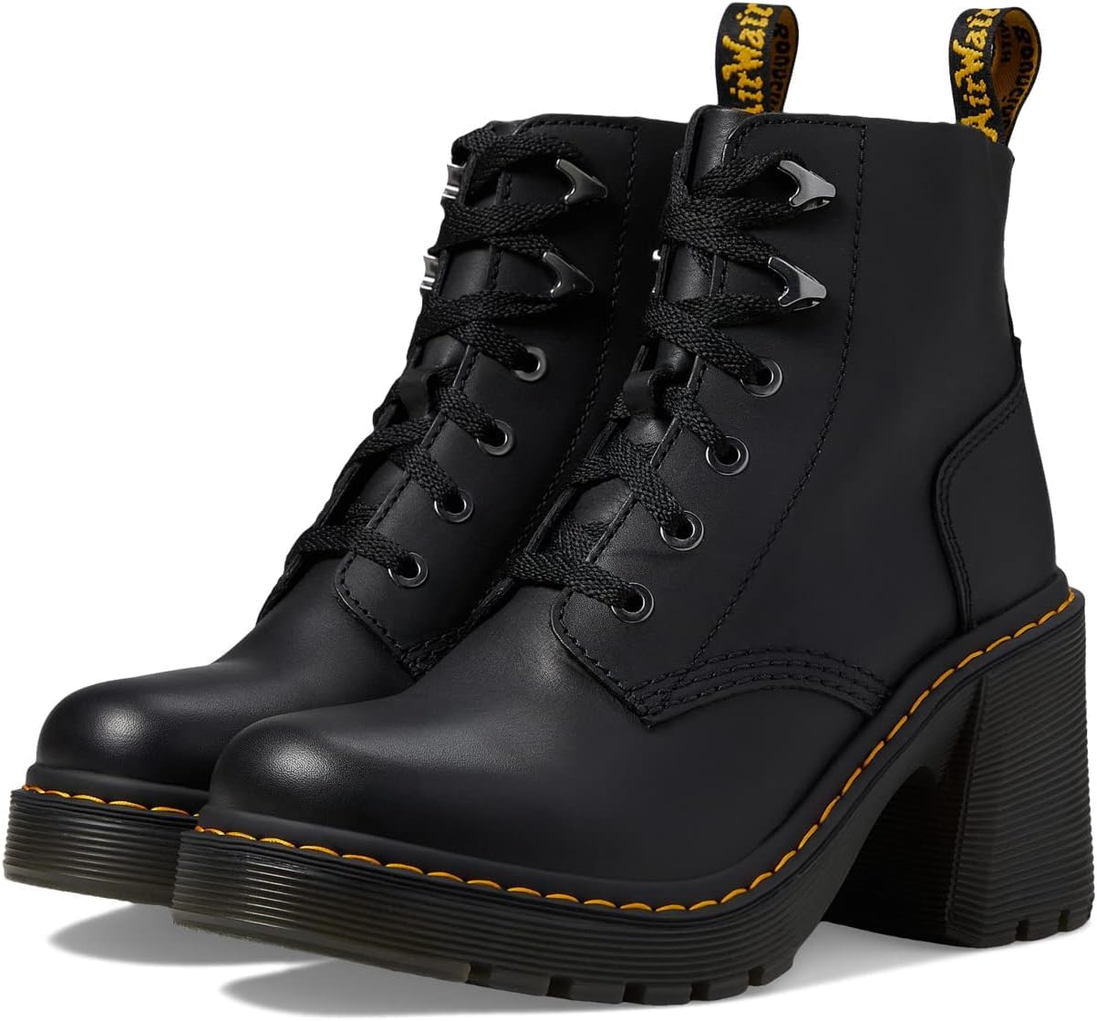 Dr. Martens Women's Jesy Leather Heeled Lace Up Boot Black Sendal