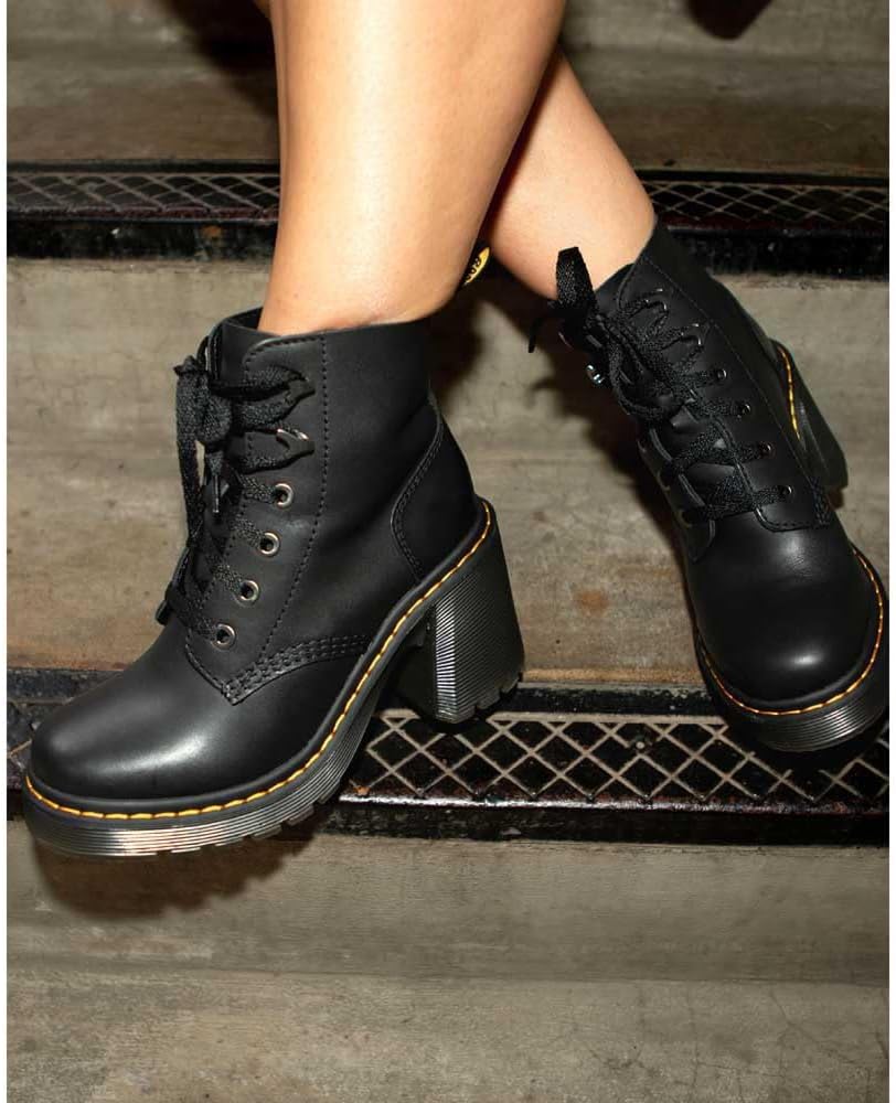 Dr. Martens Women's Jesy Leather Heeled Lace Up Boot Black Sendal