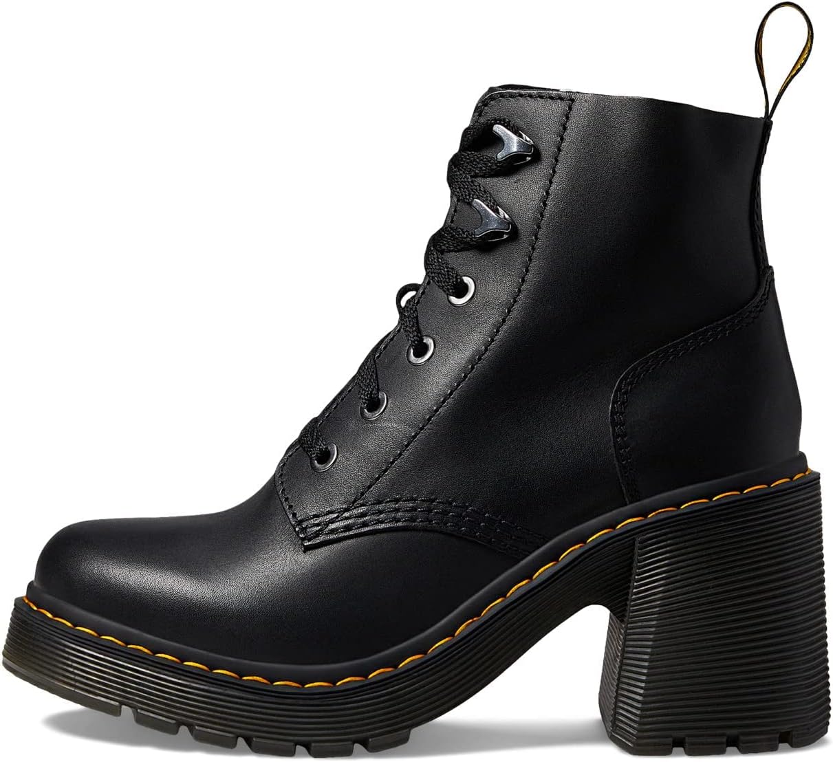 Dr. Martens Women's Jesy Leather Heeled Lace Up Boot Black Sendal
