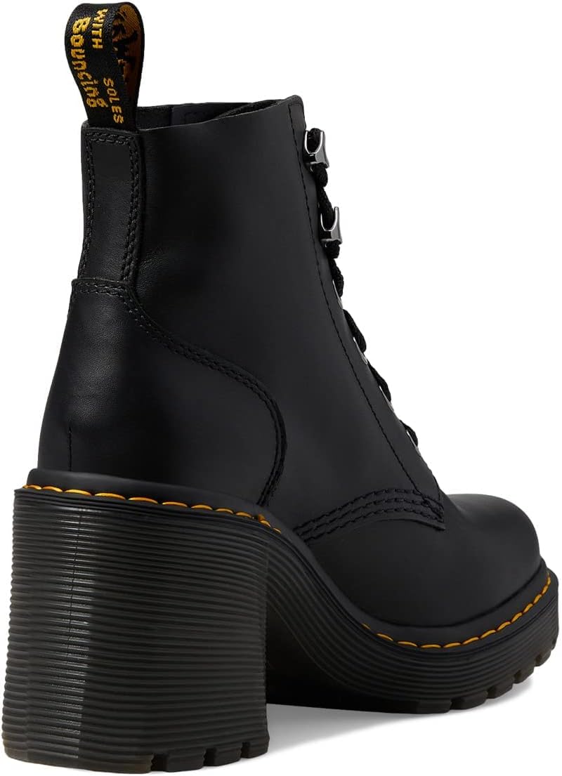 Dr. Martens Women's Jesy Leather Heeled Lace Up Boot Black Sendal