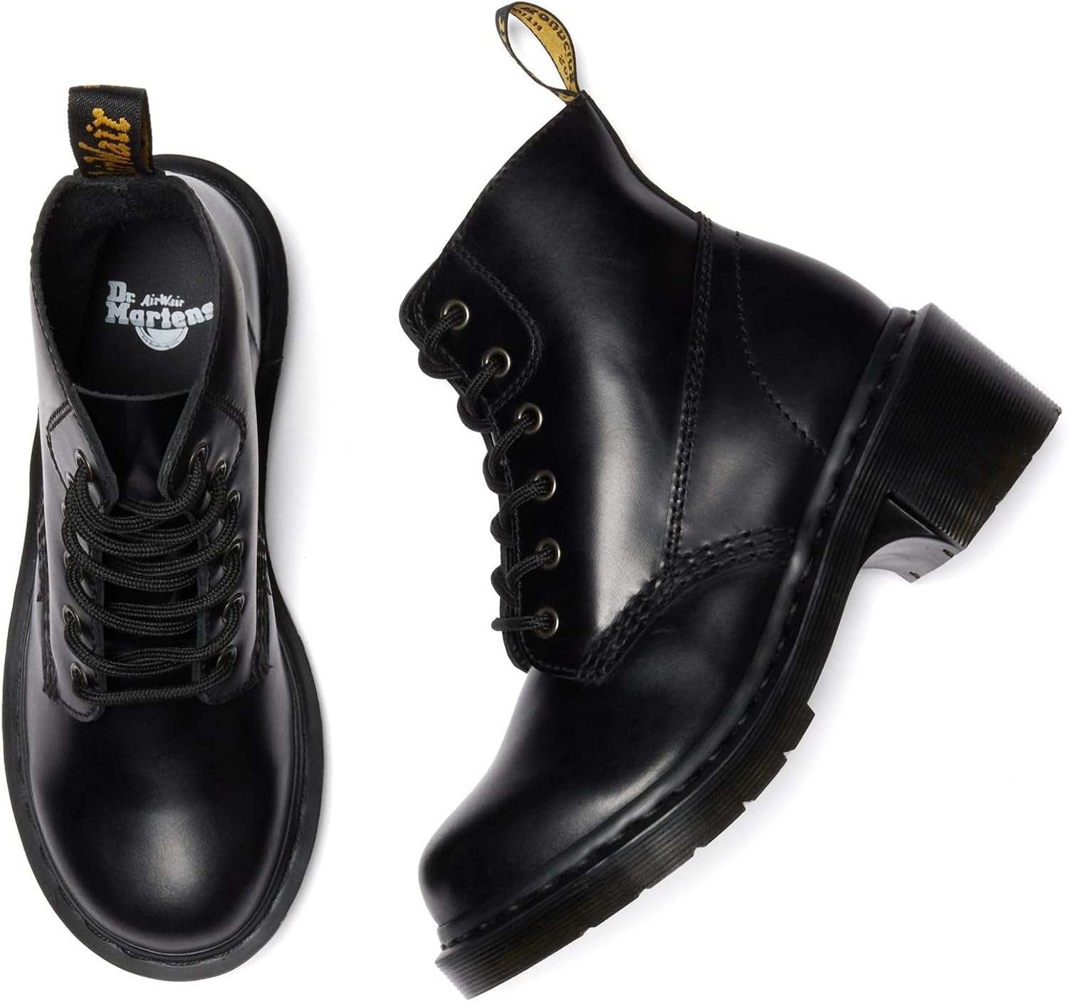 Dr. Martens Women's Alderstone Lace Up Leather Heeled Boot Black Orleans