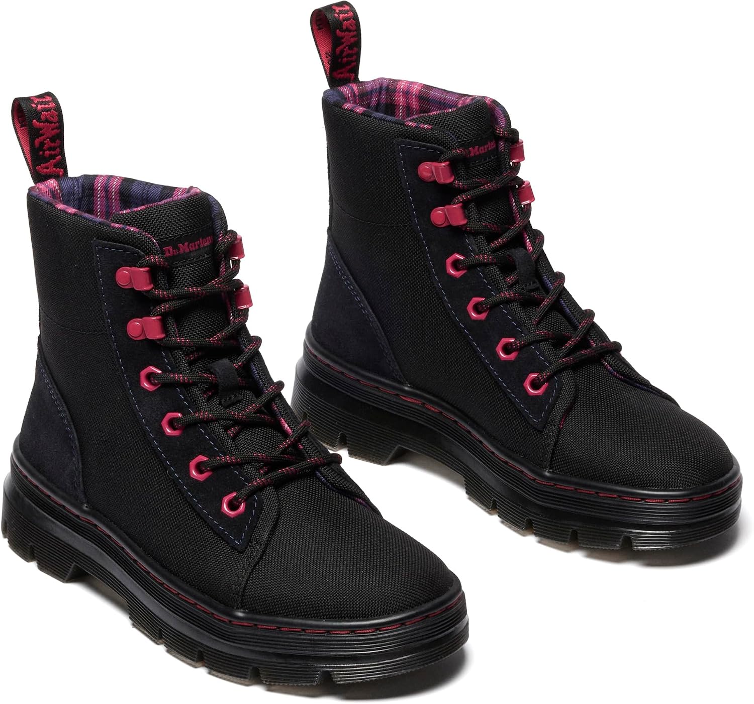 Dr. Martens Women's Combs Combat Boots Black Bronx Suede+extra Tough Poly