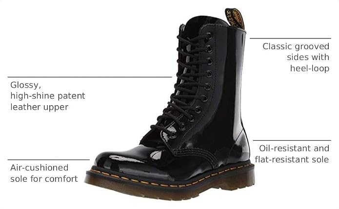 Dr. Martens Women's Combat 1490 Black Patent Lamper