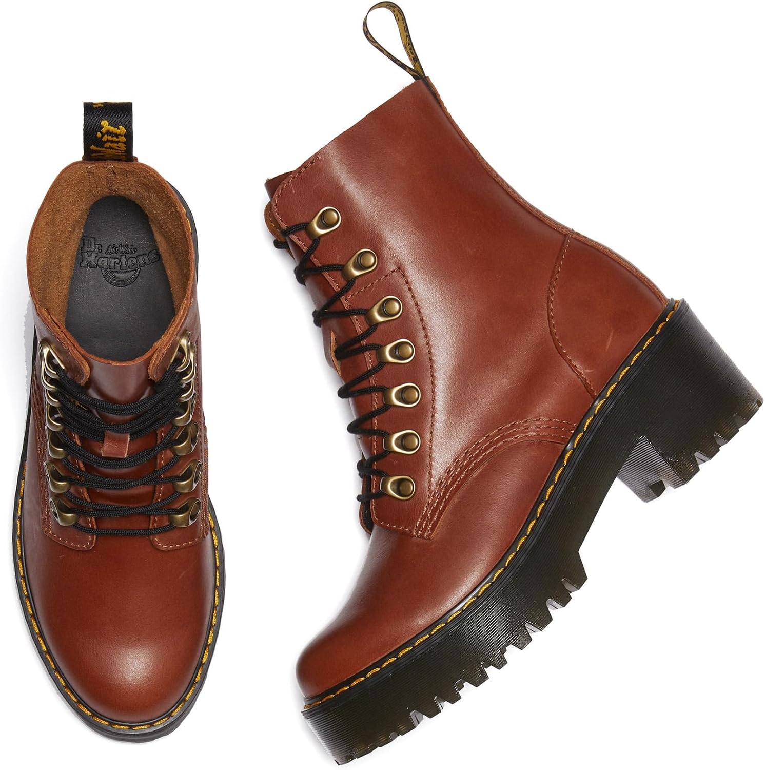 Dr. Martens Women's Leona Leather Heeled Boot Saddle Tan Farrier