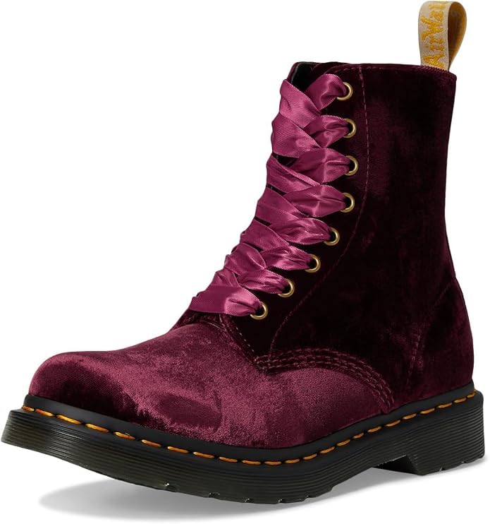 Dr. Martens Women's Vegan 1460 Pascal Velvet 8 Eye Boot Fashion Cherry Red