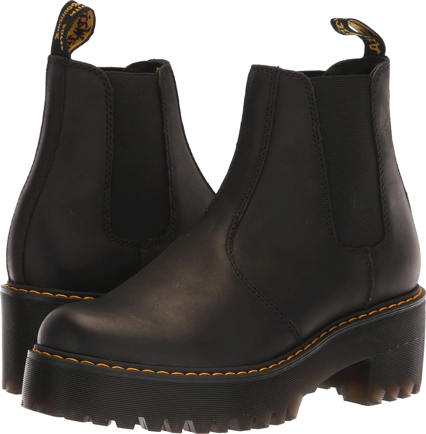 Dr. Martens Women's Rometty Leather Heeled Chelsea Boot Black Burnished Wyoming