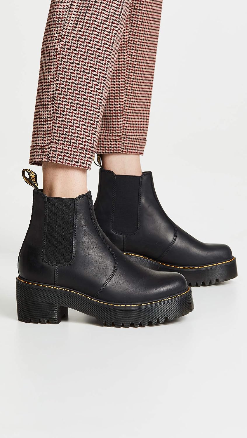 Dr. Martens Women's Rometty Leather Heeled Chelsea Boot Black Burnished Wyoming