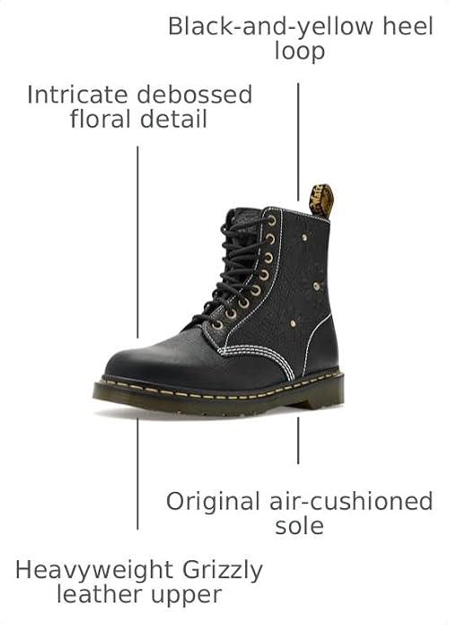 Dr. Martens, Women's, 1460 Pascal Flower, Black, 7, Medium