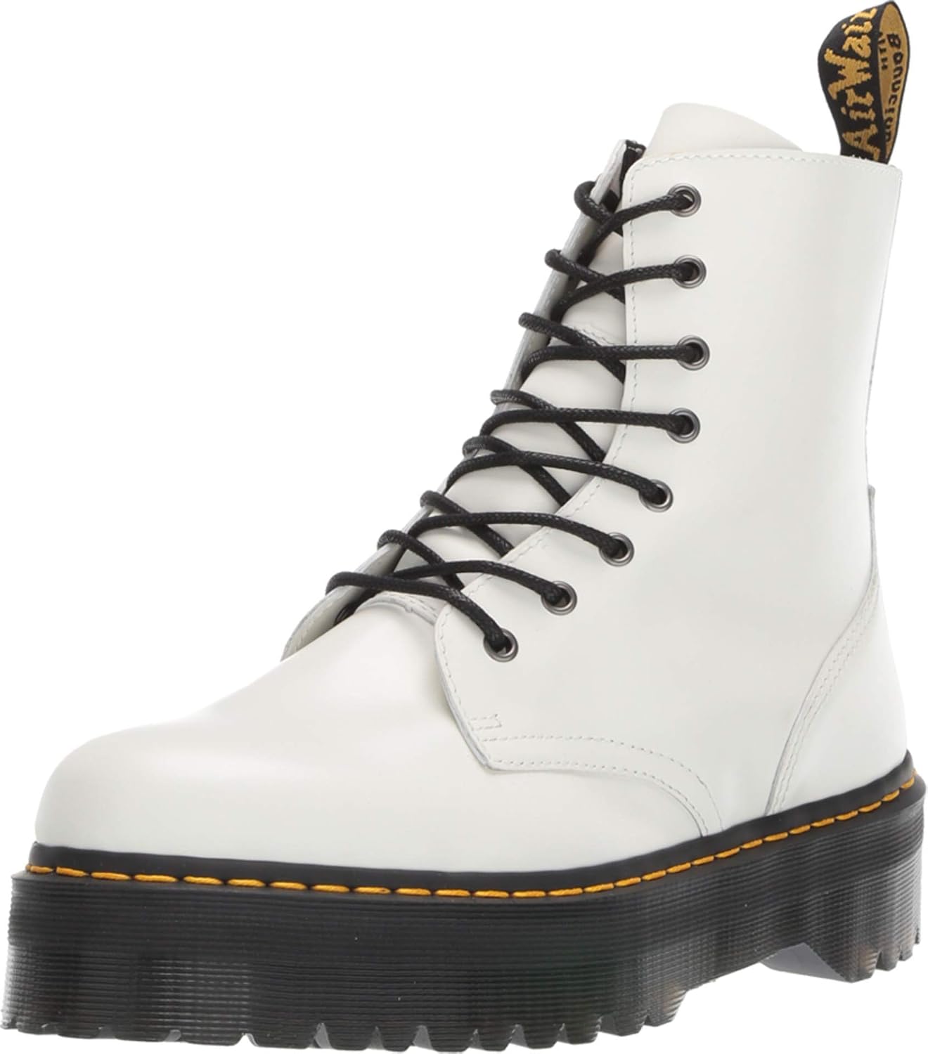 Dr. Martens Unisex Jadon 8-Eye Smooth Leather Platform Boots, White Polished Smooth, 6 US Women5 US Men