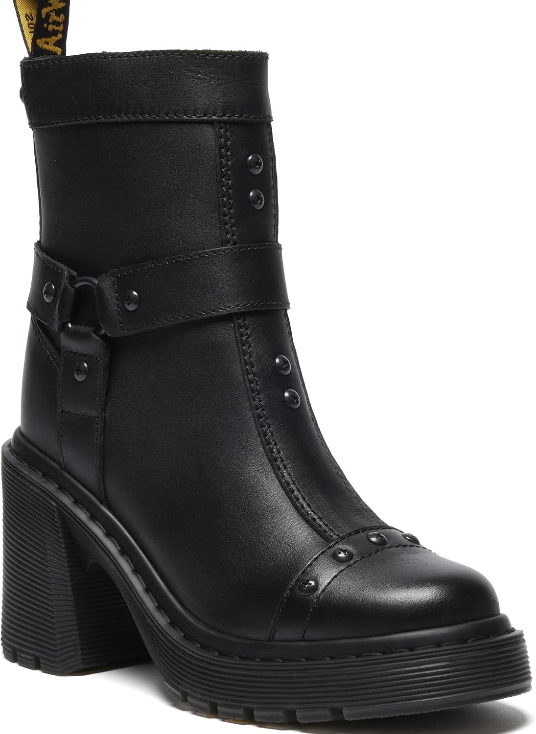 Dr. Martens Women's Spence Harness Flare Heel Leather Chelsea Boots Black Sendal