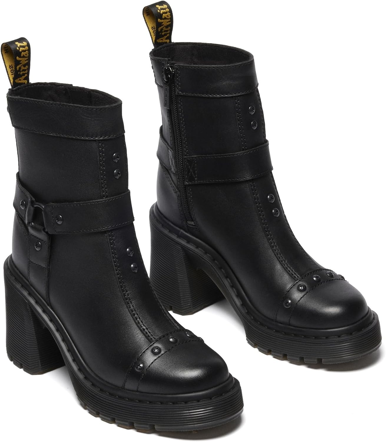 Dr. Martens Women's Spence Harness Flare Heel Leather Chelsea Boots Black Sendal