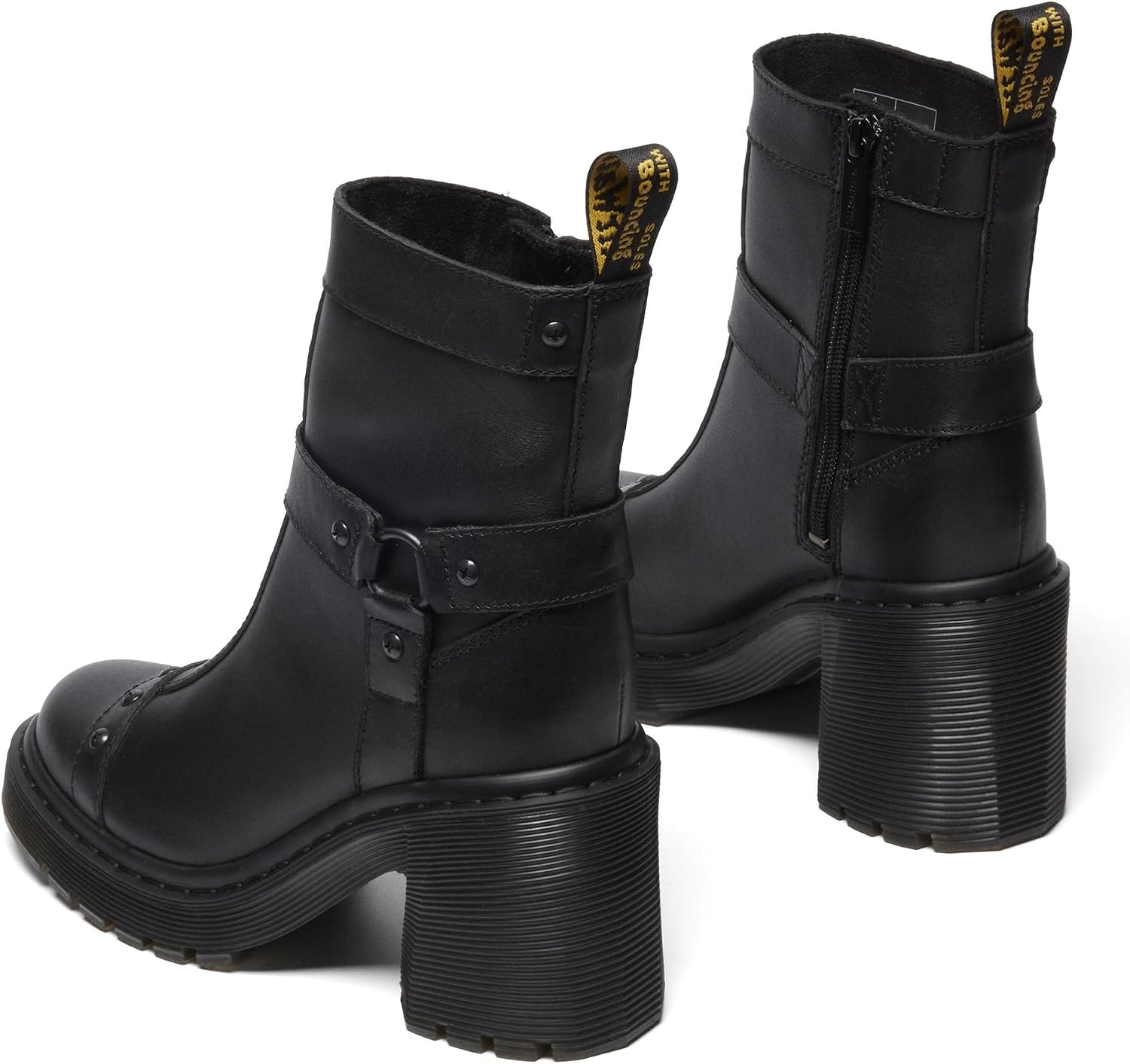Dr. Martens Women's Spence Harness Flare Heel Leather Chelsea Boots Black Sendal