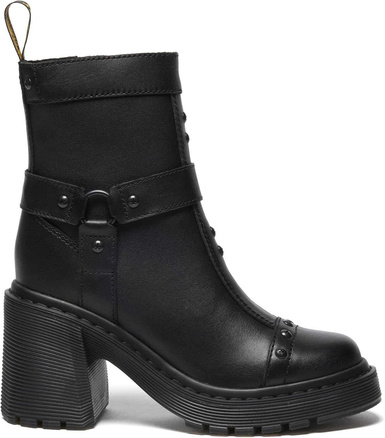 Dr. Martens Women's Spence Harness Flare Heel Leather Chelsea Boots Black Sendal