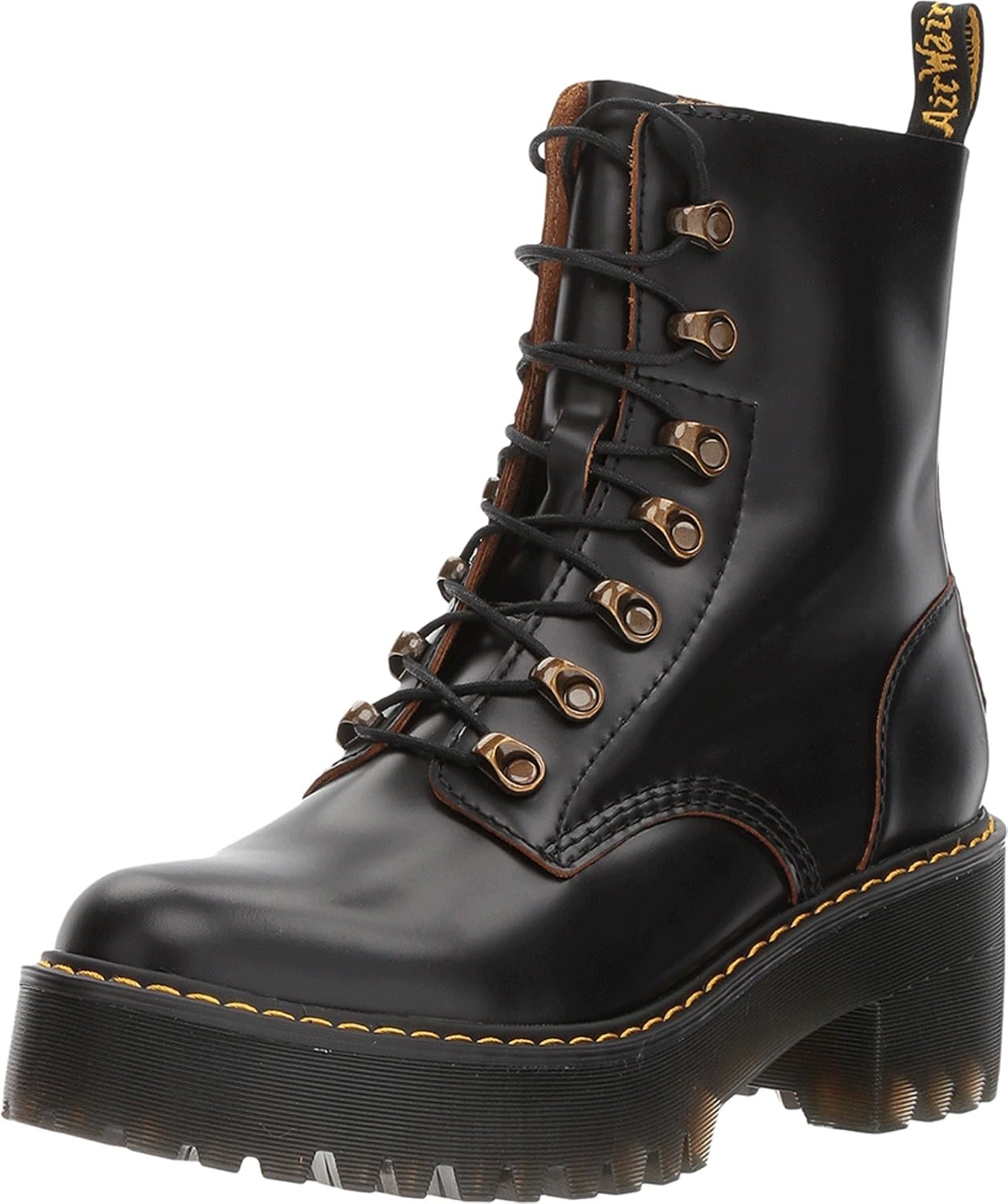 Dr. Martens Women's Leona Leather Heeled Boot Black Smooth
