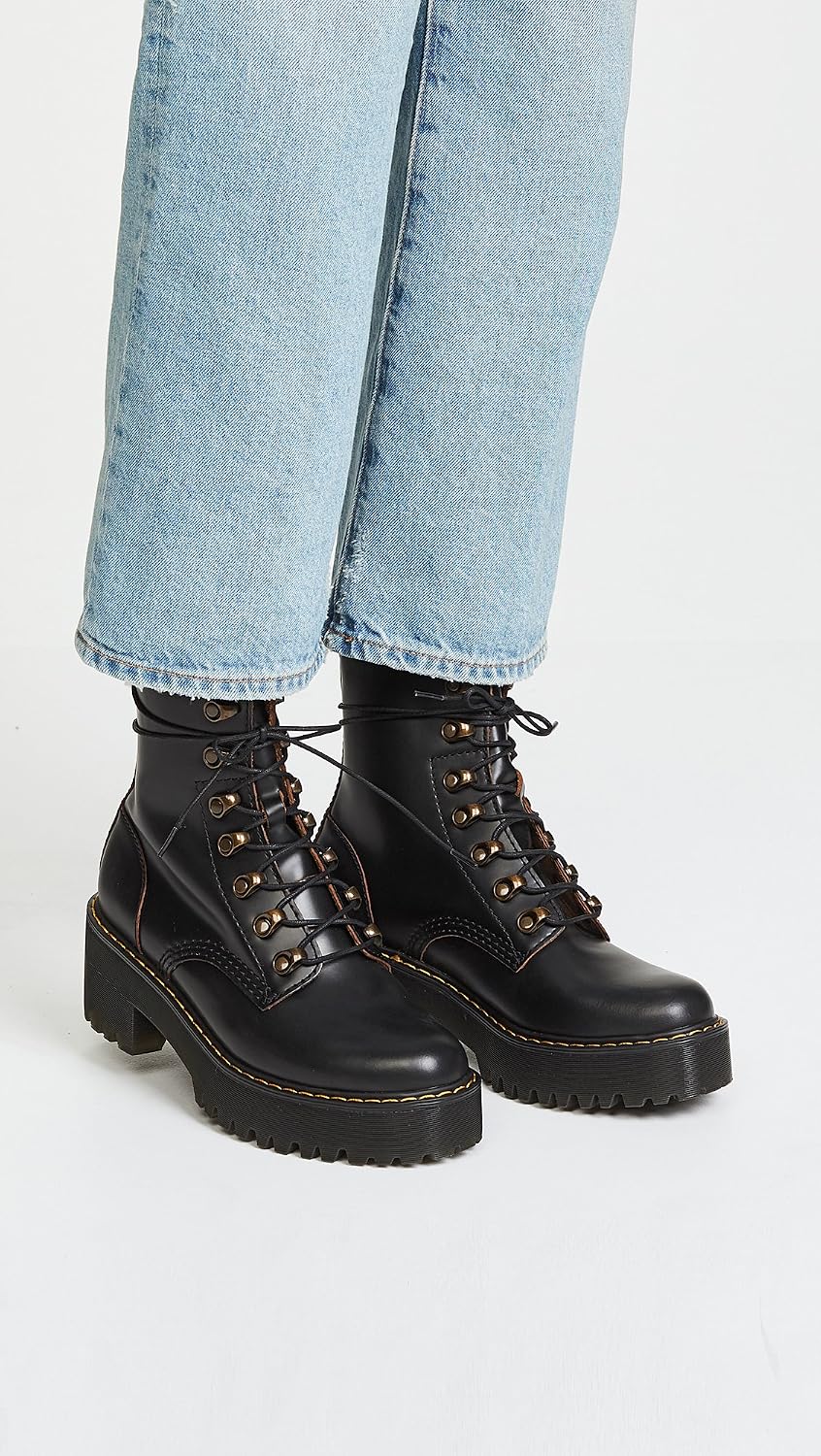 Dr. Martens Women's Leona Leather Heeled Boot Black Smooth