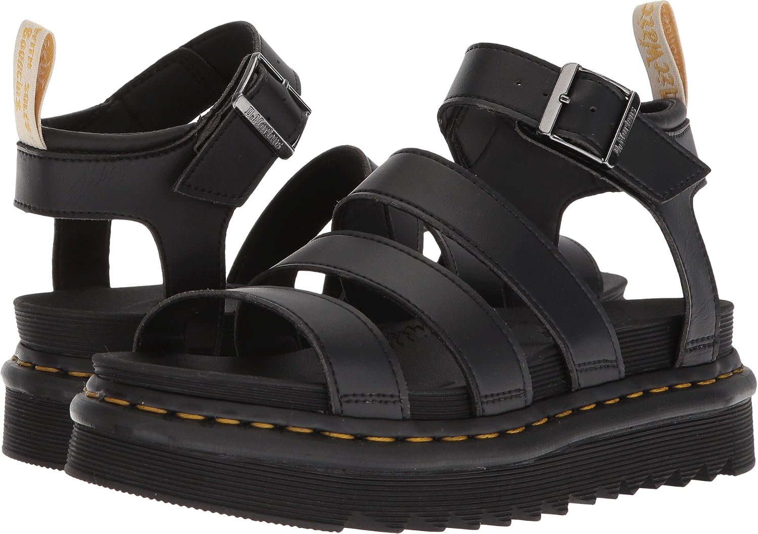 Dr. Martens Women's Vegan Blaire Man Made Material Strap Sandal Black Felix Rub OffBlack Soft Pu