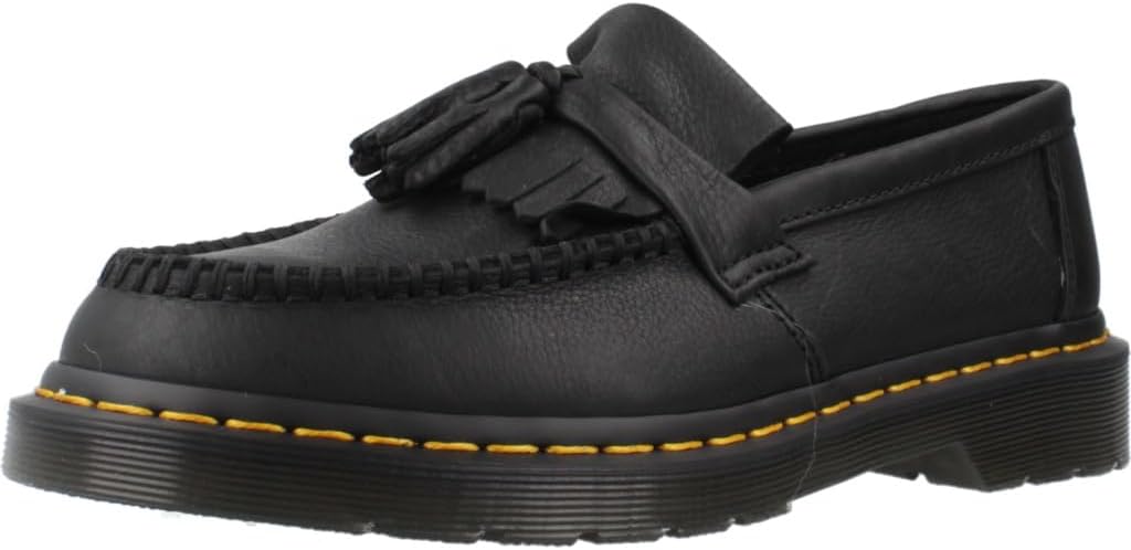Dr. Martens Unisex Adult Adrian Yellow Stitch Leather Loafers Black Ambassador