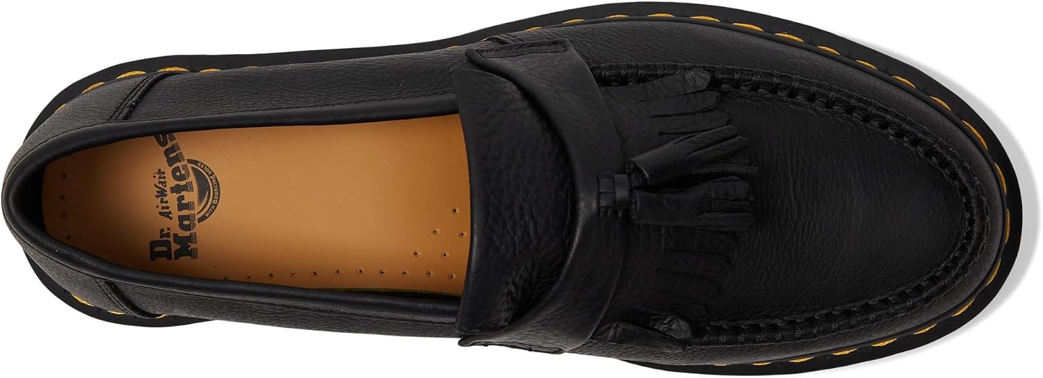 Dr. Martens Unisex Adult Adrian Yellow Stitch Leather Loafers Black Ambassador