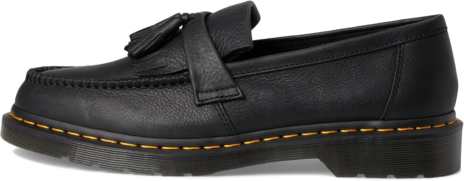 Dr. Martens Unisex Adult Adrian Yellow Stitch Leather Loafers Black Ambassador
