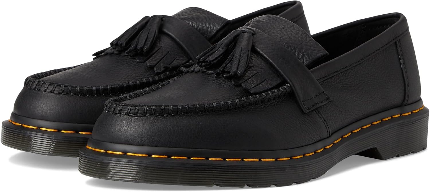 Dr. Martens Unisex Adult Adrian Yellow Stitch Leather Loafers Black Ambassador