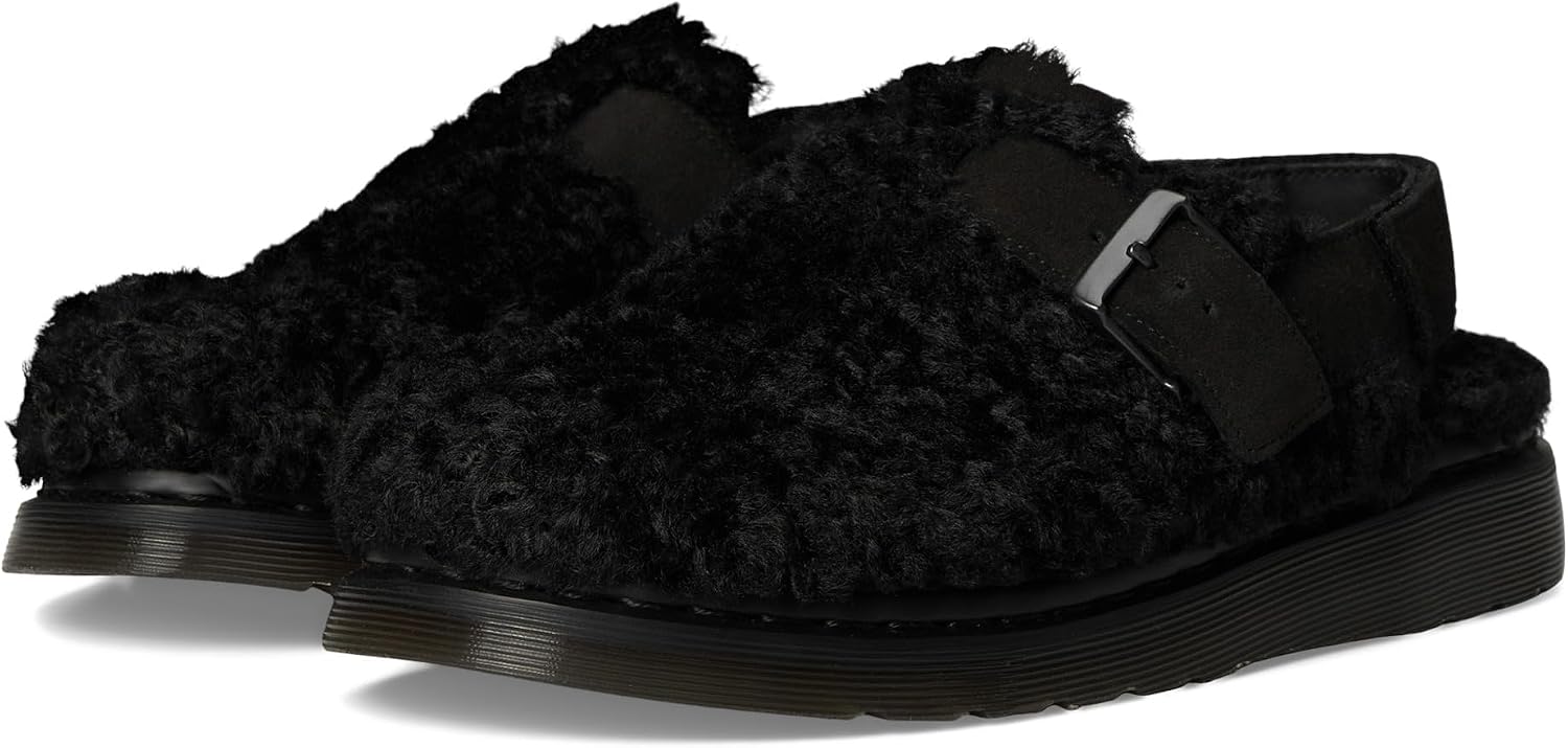 Dr. Martens Unisex Jorge II Faux Fur Lined Deluxe Borg Slingback Mules Black