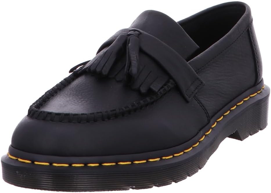 Dr. Martens Unisex Adult Adrian Yellow Stitch Leather Loafers Black Ambassador