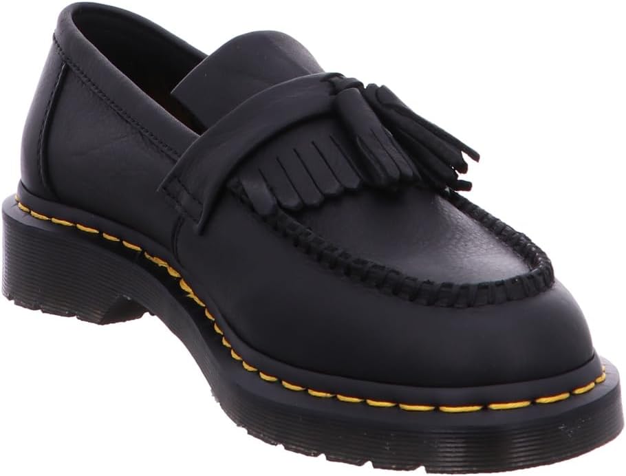 Dr. Martens Unisex Adult Adrian Yellow Stitch Leather Loafers Black Ambassador