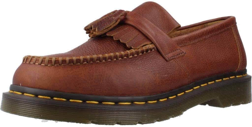 Dr. Martens Unisex Adult Adrian Yellow Stitch Leather Loafers Cashew