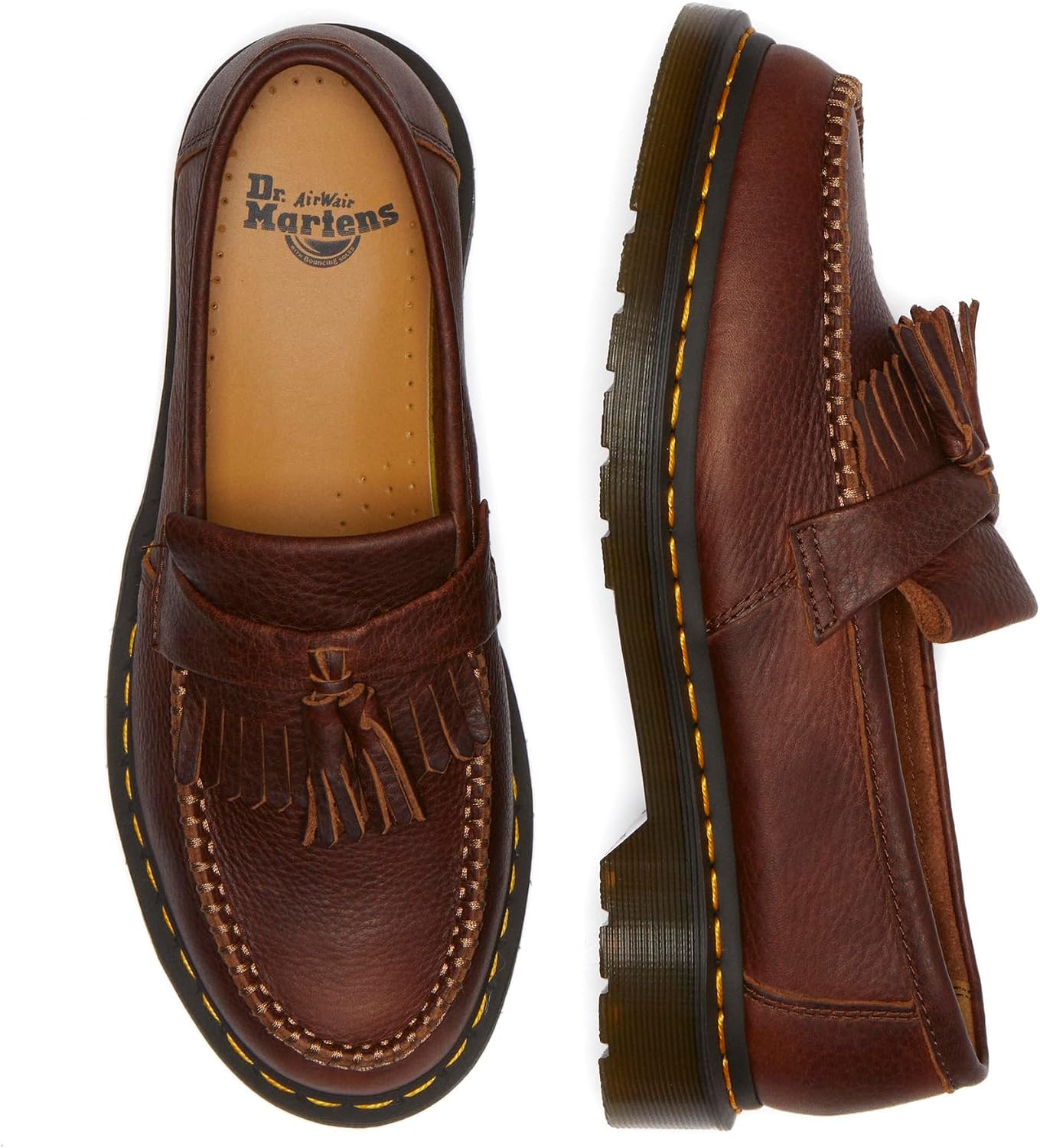 Dr. Martens Unisex Adult Adrian Yellow Stitch Leather Loafers Cashew