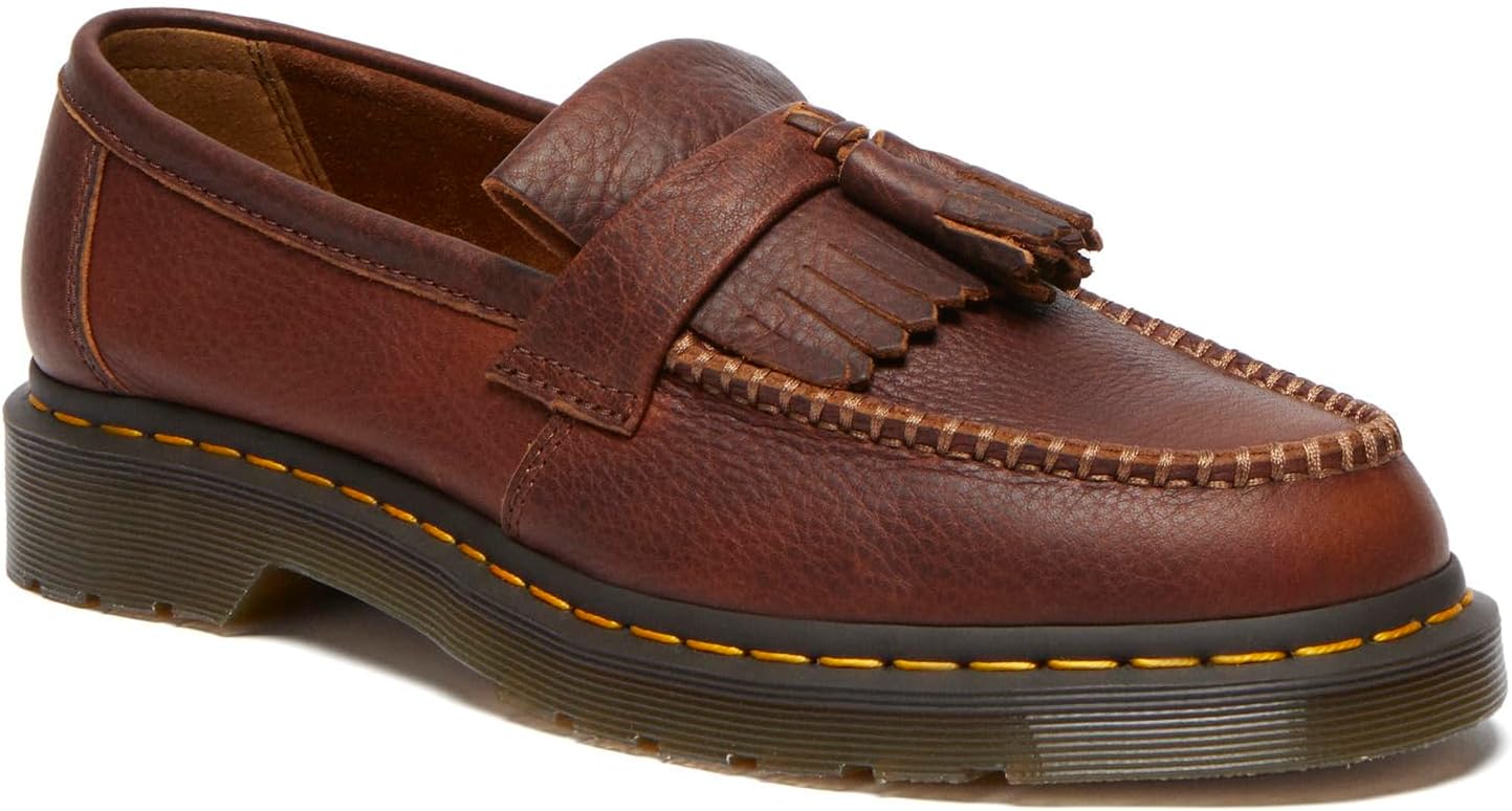 Dr. Martens Unisex Adult Adrian Yellow Stitch Leather Loafers Cashew