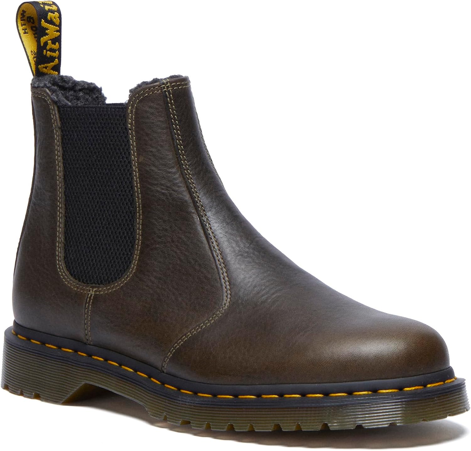 Dr. Martens Unisex Adult 2976 Faux Fur Lined Grizzly Leather Chelsea Boot Dms Olive Grizzly