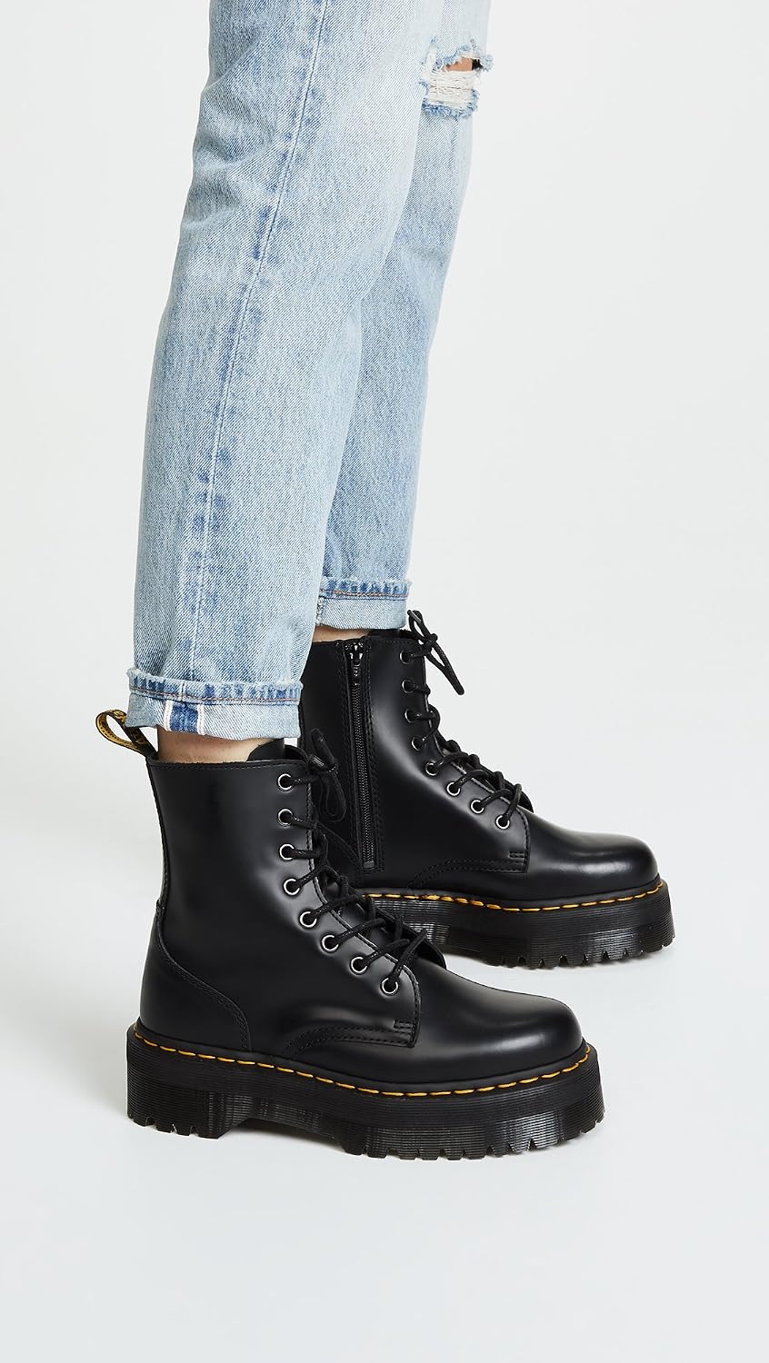Dr. Martens Jadon Smooth Leather Platform Boots Black Polished Smooth