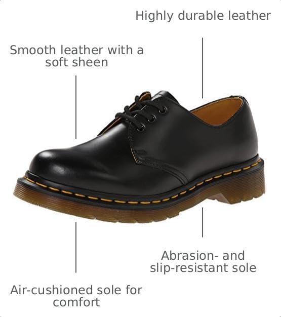 Dr. Martens Womens 1461 Slip Resistant Oxford Shoes Black