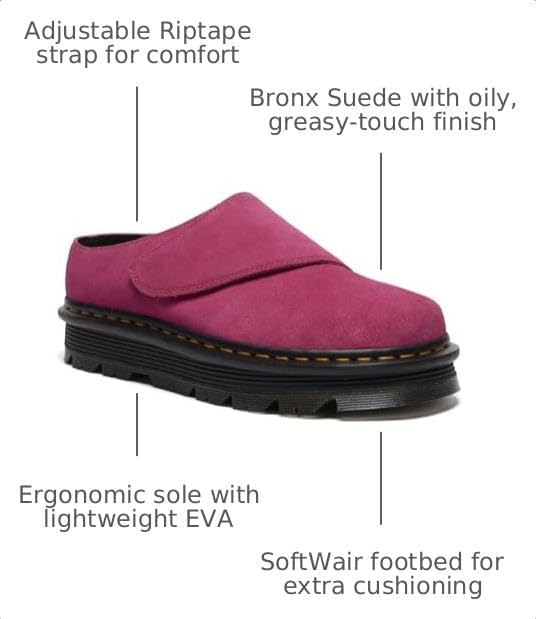 Dr. Martens Unisex Zebzag Anywair Mule Fuchsia Pink Bronx Suede