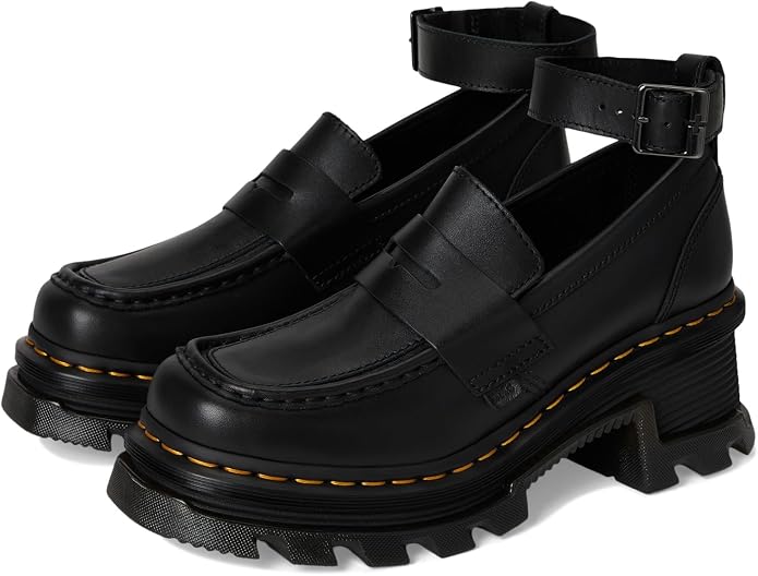 Dr. Martens Women's Corran Leather Heeled Loafer Shoes Black