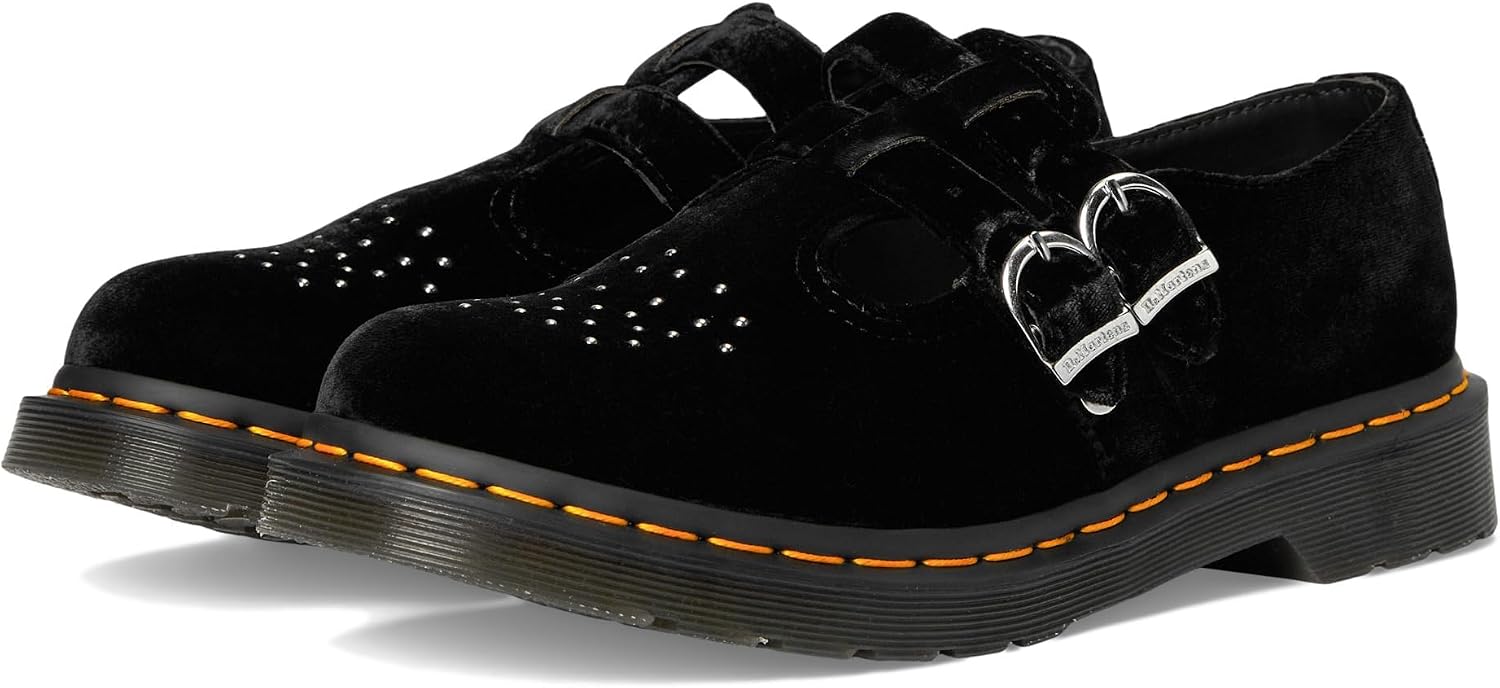 Dr. Martens Womens Vegan 8065 Mary Jane Man Made Material Flat Shoe Black Velvet
