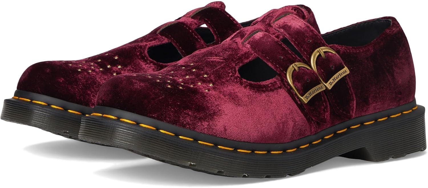 Dr. Martens Womens Vegan 8065 Mary Jane Man Made Material Flat Shoe Cherry Red Velvet