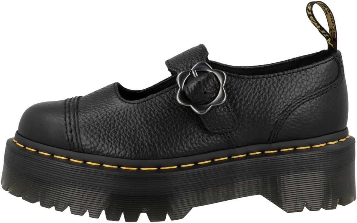 Dr. Martens Women's Addina Flower Leather Quad Shoe Black Milled Nappa