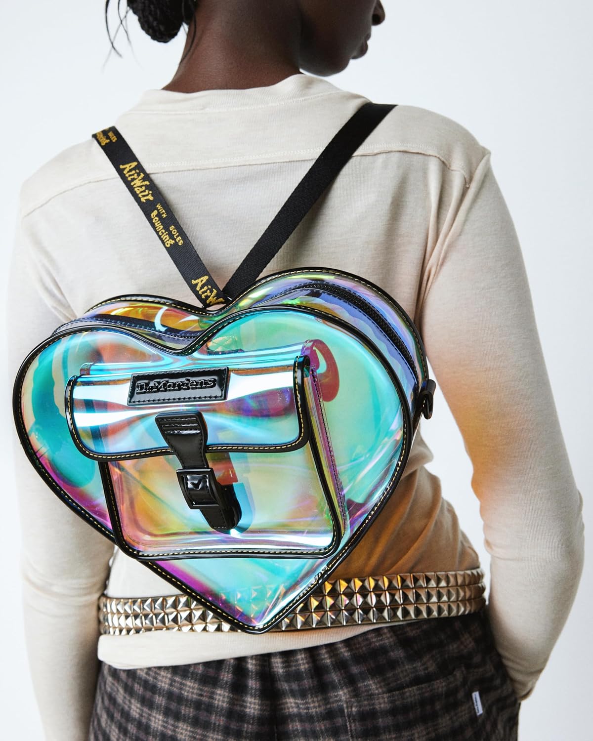Dr. Martens Transparent Heart Shaped Backpack Black Iridescent Pu+felix Rub Off