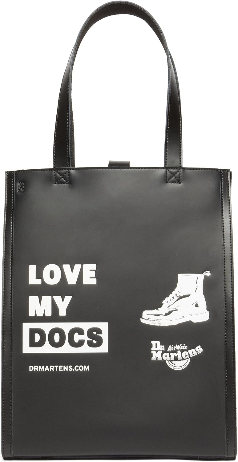 Dr. Martens Leather DNA Love My Docs Tote Bag, Black Smooth+Black Kiev