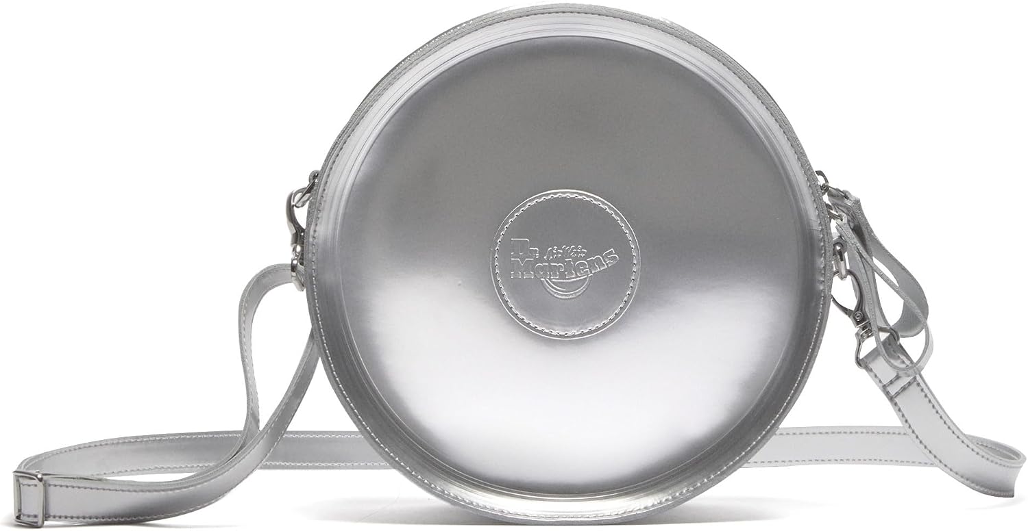 Dr. Martens Leather Round Backpack Silver Metallic Patent