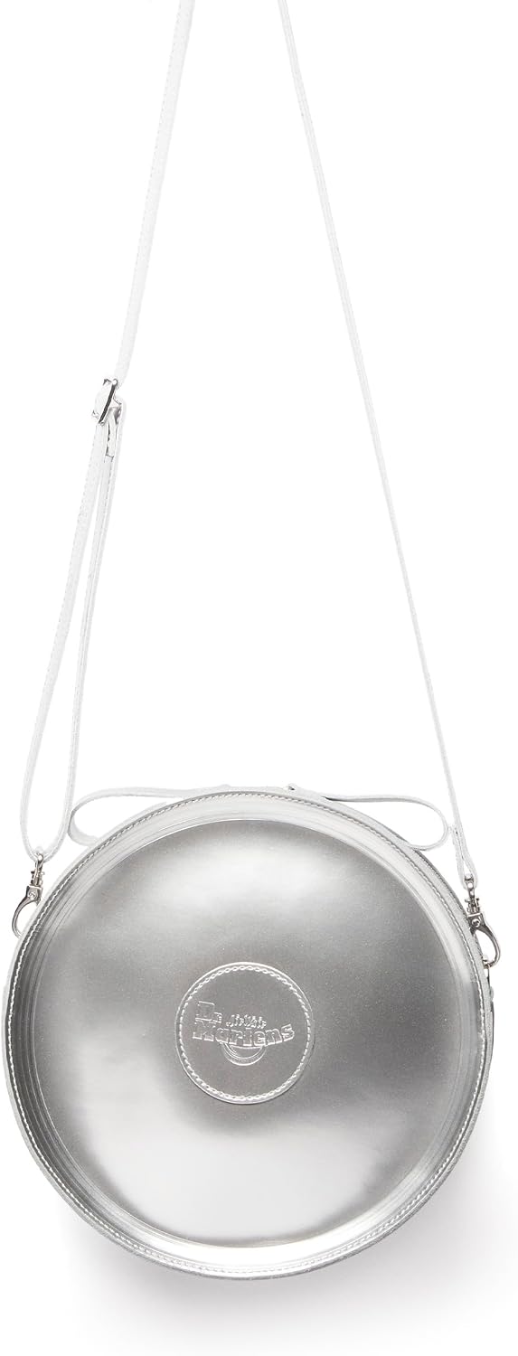 Dr. Martens Leather Round Backpack Silver Metallic Patent