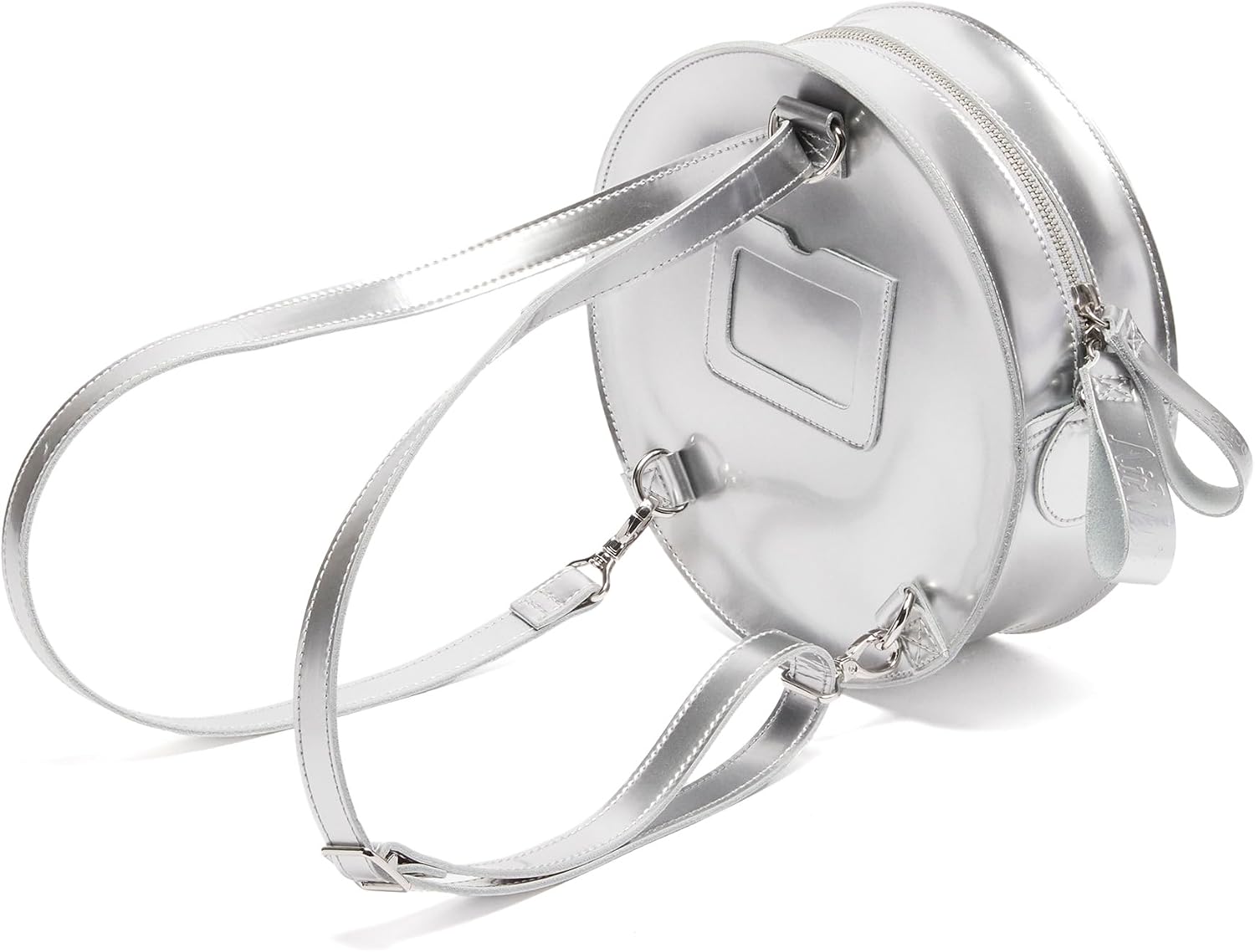 Dr. Martens Leather Round Backpack Silver Metallic Patent