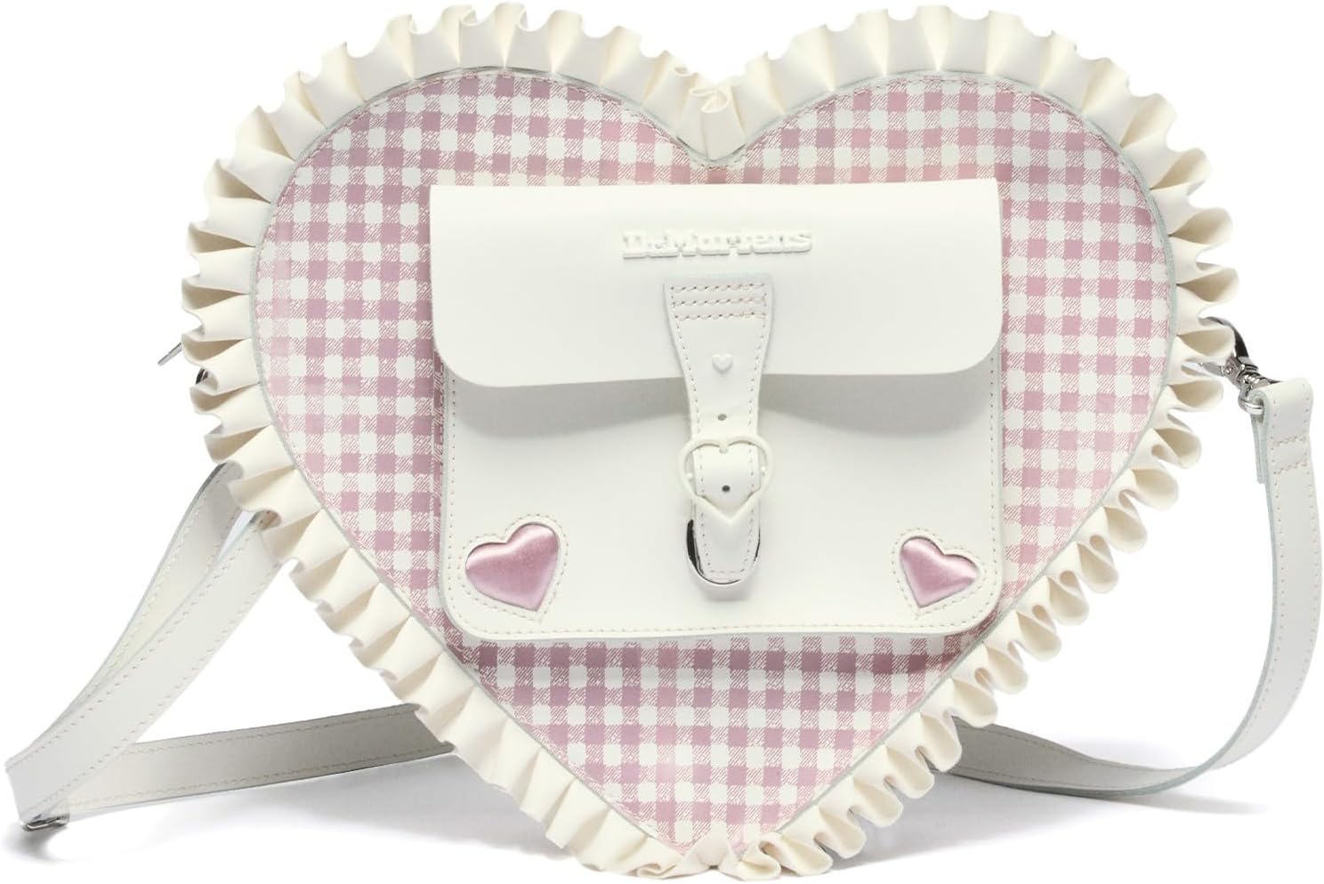 Dr. Martens unisex-adult Heart Backpack White+dusty Rose Smooth Gingham Print