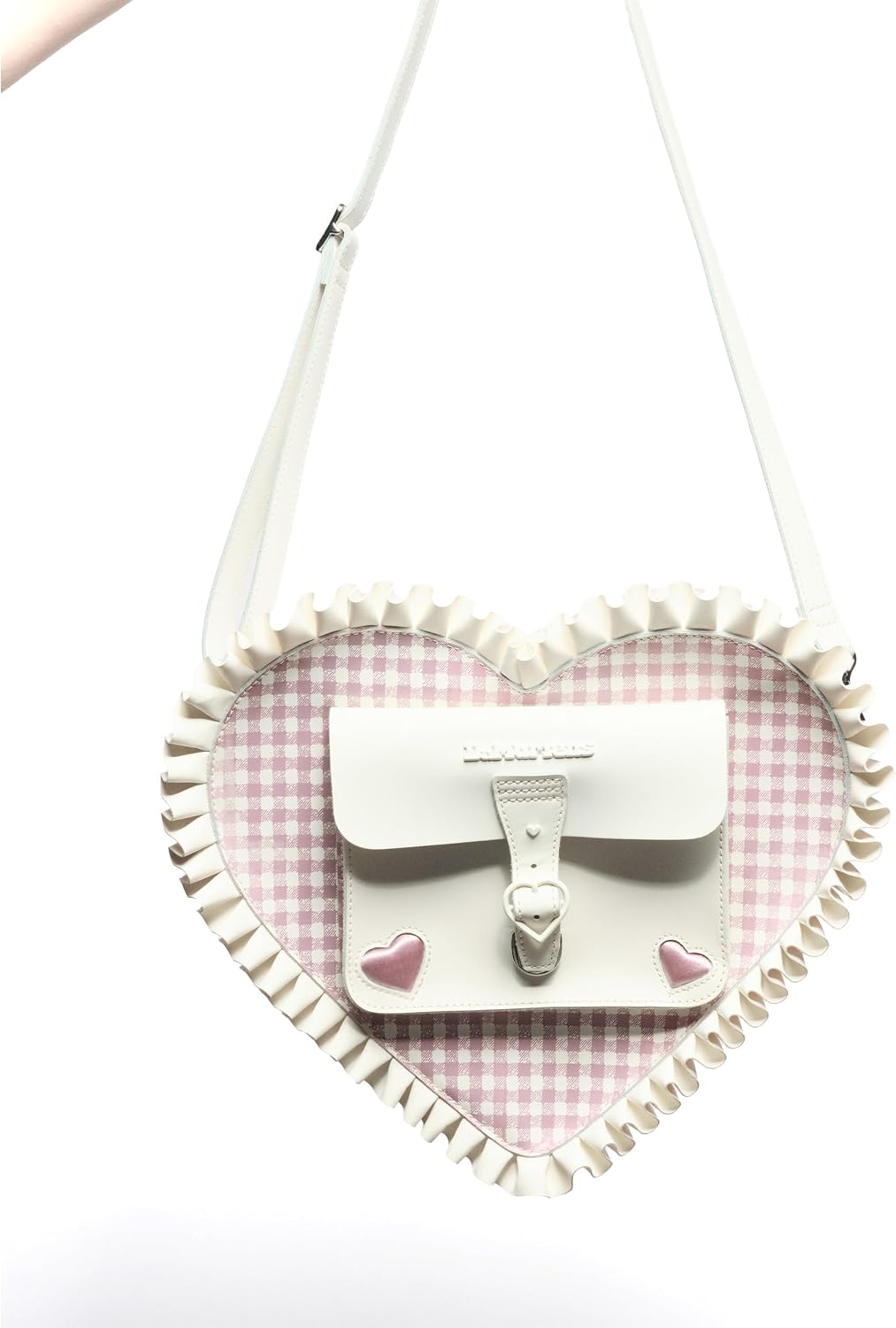Dr. Martens unisex-adult Heart Backpack White+dusty Rose Smooth Gingham Print