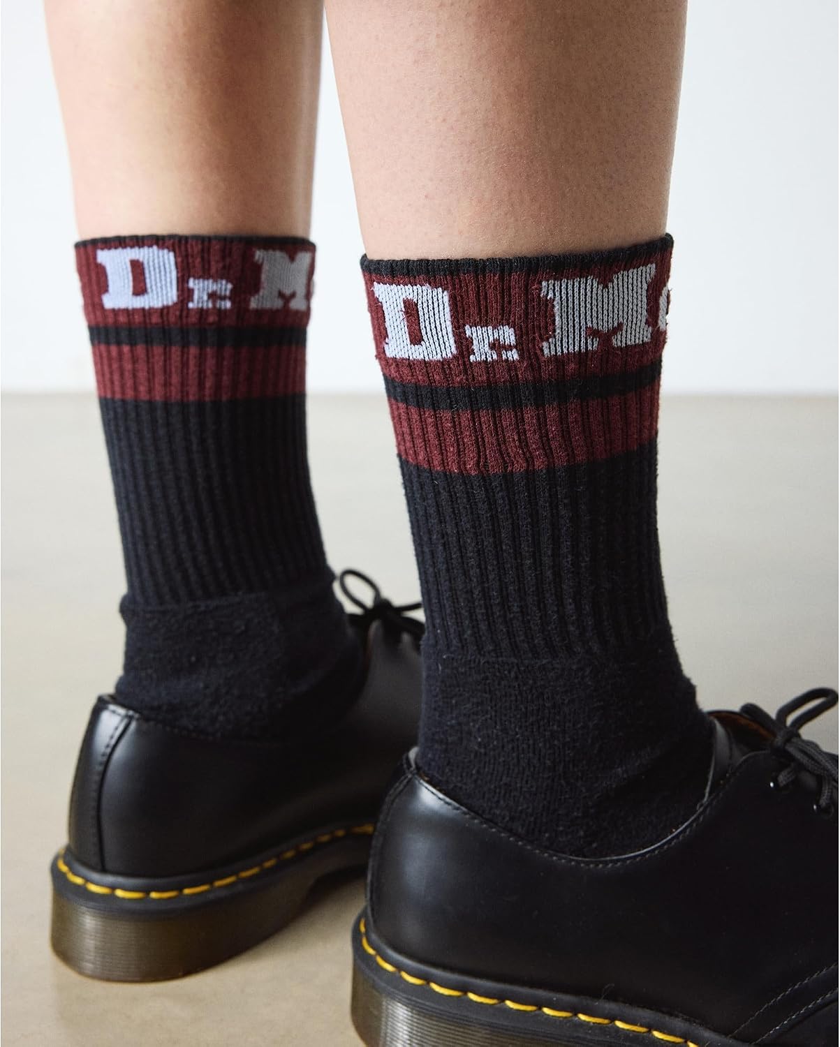 Dr. Martens Unisex Double Doc Sock Black+cherry Red+white Organic Cotton Blend