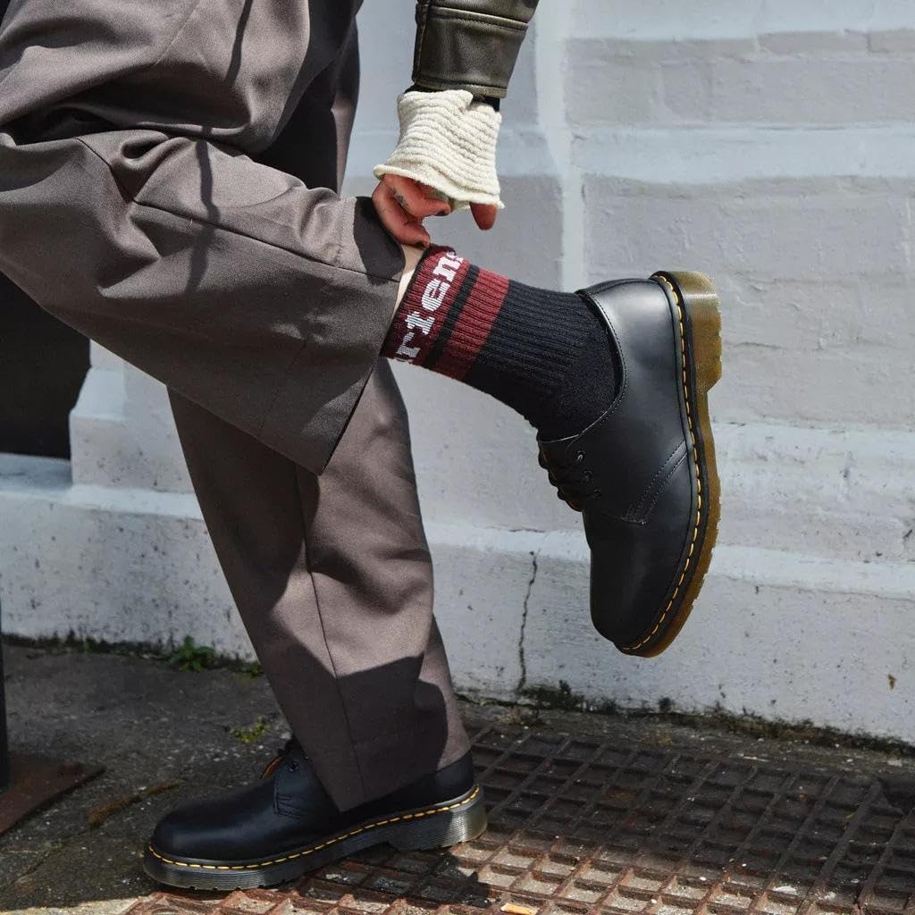 Dr. Martens Unisex Double Doc Sock Black+cherry Red+white Organic Cotton Blend