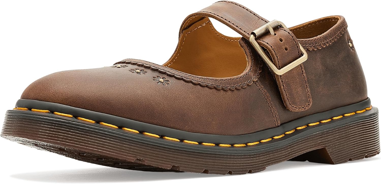 Dr. Martens Womens Mary Jane Flower Dark Brown UK 5 (US Women's 7) M