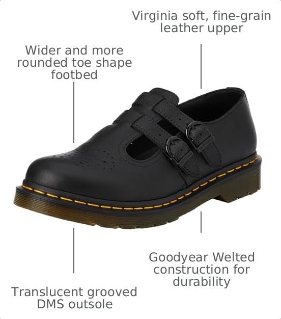 Dr. Martens Women's 8065 Mary Jane Leather Flat Shoe Black Virginia